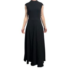 The Row Erscher Black Cady Maxi Dress US 0 High Neck Minimalist Pockets Auth